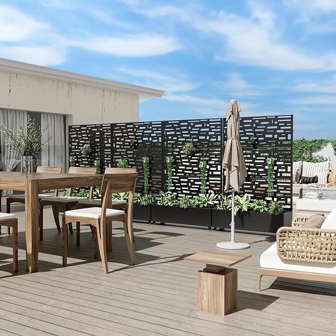 Casaphoria Metal Raised Garden Bed with Trellis and Wheels, 72"x47"x16" Planter Box for Climbing Plants, Vegetables & Vines, Features Drainage Holes and Privacy Screen (Black-Gerald)