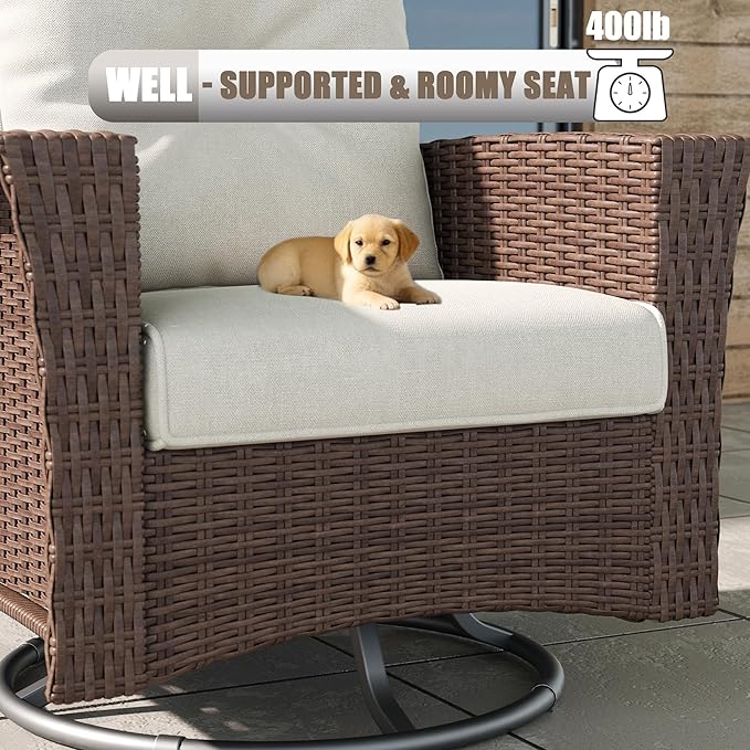 LayinSun 3 Piece Wicker Patio Furniture Set, Classis Outdoor Conversation 360 Degree Swivel Chairs Set with Coffee Table