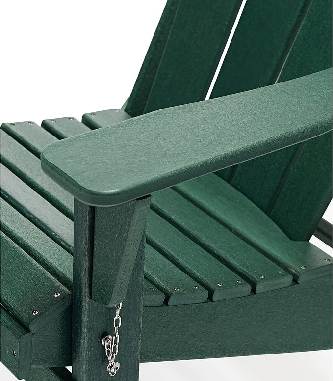 WO Home Furniture Adirondack Chairs Table Set of 3 PCS Outdoor Folding Chairs Coffee Table Weather/UV Resistant for Lawn, Garden, Bon Fire, Balcony (Dark Green)