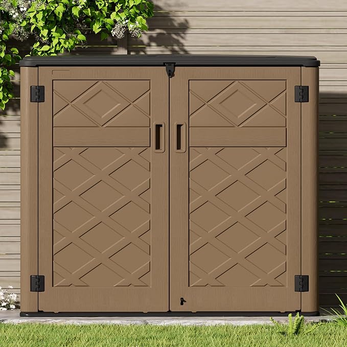 Resin Outdoor Storage Shed, Outdoor Storage Box Waterproof for Garden Tools, Patio Furniture, Trash Cans, Garage Storage, Lockable