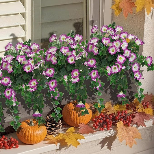 Artificial Fake Flowers Plants for Outdoor Decoration, 2PCS Faux Petunias Silk Plants UV Resistant Realistic Porch Garden Balcony Decor, Fake Flowers for Outdoor Planters Home Decor(Pure purple-red)