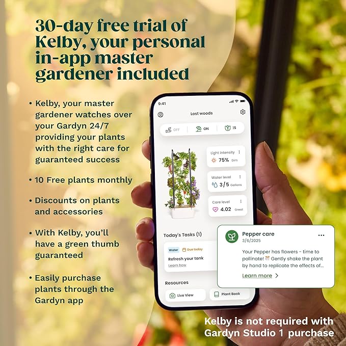 Gardyn Studio Vertical Hydroponics Growing System Kit - 16 Non-GMO Plants, Herbs, Vegetables - Tower Garden - Hydroponic Herb Garden Planter Indoor Kit - Indoor Gardening System with LED Grow Lights