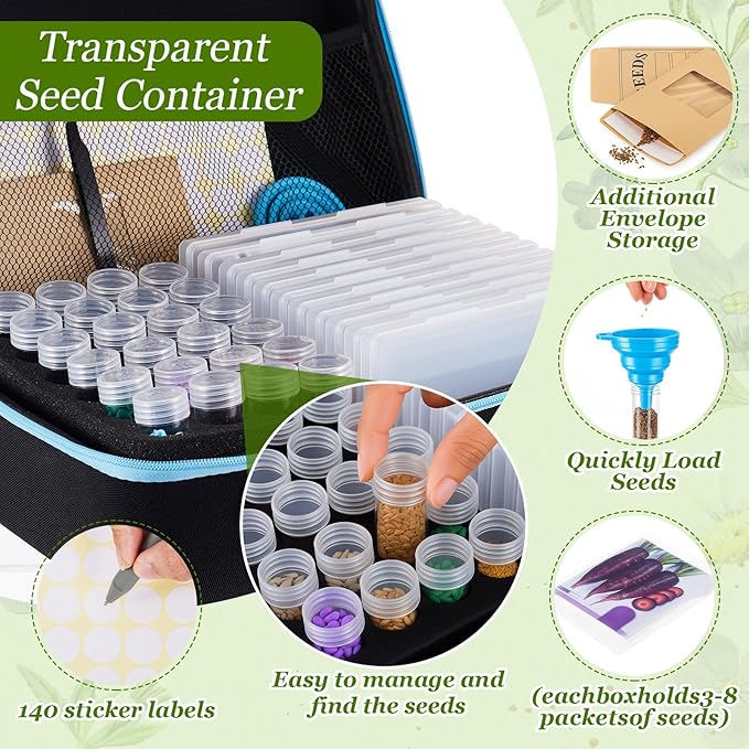 59 Slot Seed Storage Organizer Kit Large Capacity Storage Container with Slot Seed Organizer Boxes, Envelopes, Labels, Zipper Bag, Tweezers, Funnel for Vegetable, Flower, Plant Garden