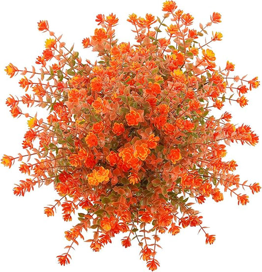 Uieke 6 Bundles Artificial Fall Flowers UV Resistant No Fade Fake Outdoor Plants Faux Plastic Plant Greenery for Outside Garden Porch Sidewalk Trim Window Box Décor Autumn Orange