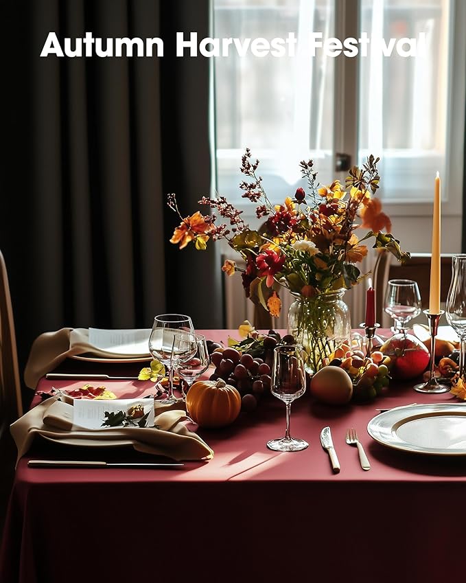 Pureegg Plastic Table Cloth Disposable 8 Pack, 54 x 108 Inch Table Cloths, Party, Thanksgiving Decorations, Harvest, Fall Tablecloths, Rectangle, Maroon Plastic Cover, Leakproof & Sturdy, Burgundy