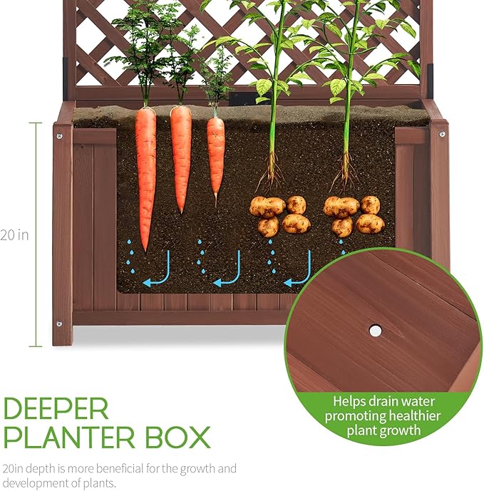 SPECRAFT 2 Pack Wood Planter with Trellis, 35.4x17.7x72 Inch Raised Garden Bed, 1.6Ft Deep Large Planter Box for Outdoor Gardening, Vegetables, and Climbing Plants