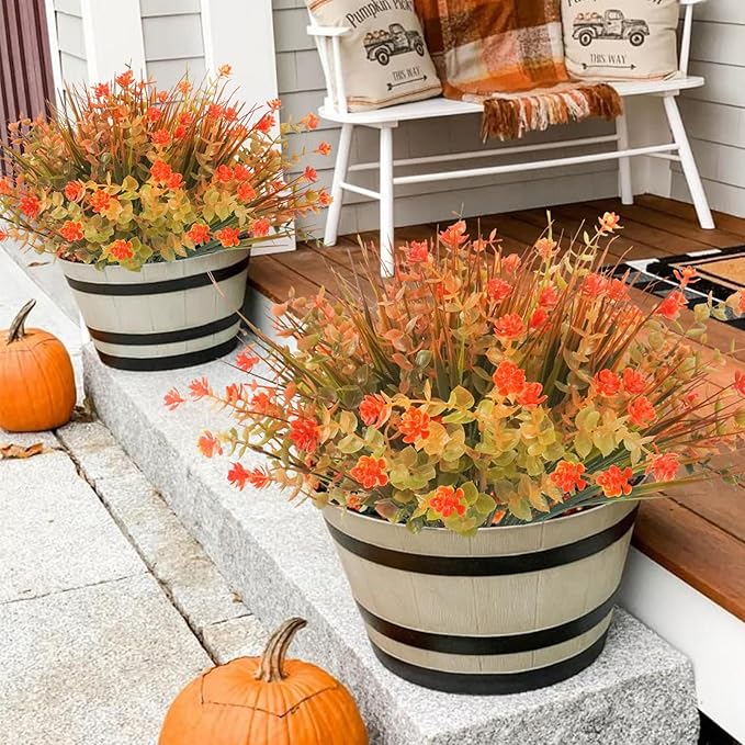 20 Pcs Artificial Fall Flowers Outdoor UV Resistant Plastic Flowers No Fade Faux Plants for Outside Window Box Garden Autumn Home Fall Decor