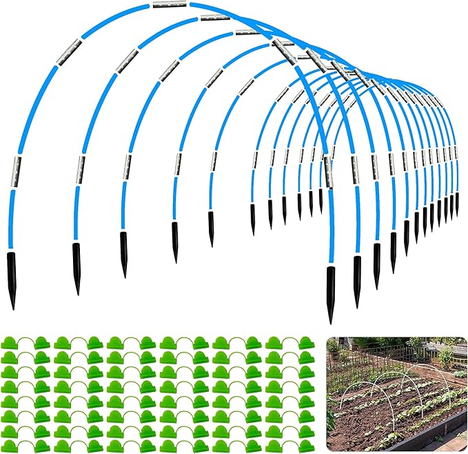 72 PCS Greenhouse Hoops for DIY Grow Tunnel Set, Garden Hoops for Raised Beds Row Cover, Flexible Fiberglass Plant Hoop Frame Support DIY Hoops Kit Garden Stakes for Outdoor, Blue