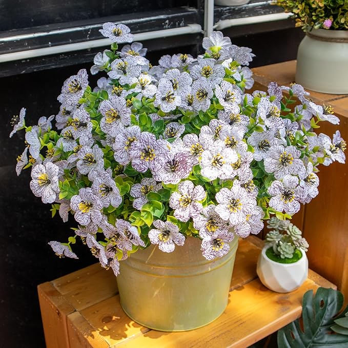 Artificial Flowers for Outdoors, 10 Bundles UV Resistant Artificial Outdoor Flowers, Not-Fading Silk Faux Flowers for Outdoor Planters for Home Garden Porch Decor, White