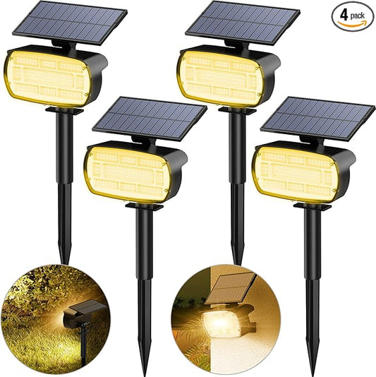 Fabrito Solar Spot Lights Outdoor 136 LEDs, Big Brighter Lighting Solar Lights Outdoor, 4 Pack IP65 Waterproof Landscape Spotlights Auto On/Off for Yard, Garden, Pathway, Plants,Tree (Warm White)