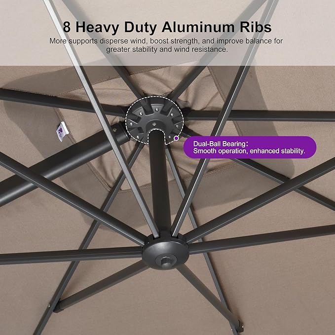 PURPLE LEAF 9' X 11.5' Rectangle Cantilever Umbrella with Base Outdoor Large Aluminum Patio Umbrella with 3-Year Fade Resistance Recycled Fabric and 360-degree Rotation for Deck Pool Garden, Ash Mocha