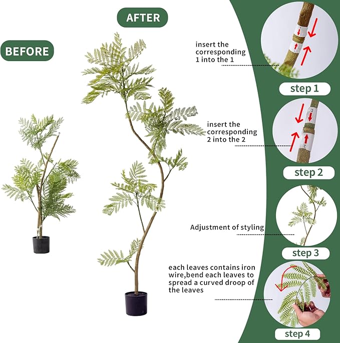 6.6FT Artificial Tree Fake Jacaranda Tree,Faux Tall Tree Lifelike Green Leaves Large Plants Indoor Fake Trees for Home Decor