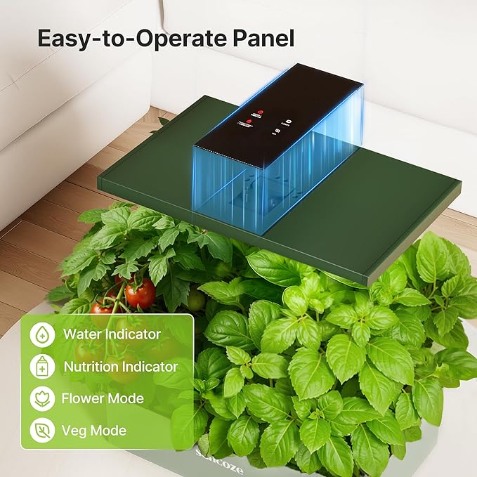 SUNCOZE Hydroponics Growing System Kit, 20 Pods Indoor Herb Garden with 10L Water Tank & Adjustable Height 25", 30W LED Grow Light, LCD Display with Veg/Flower Modes, Pump & Low Water Reminder, Green