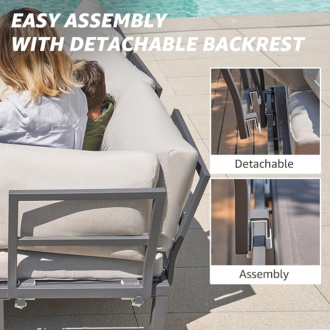 NATURAL EXPRESSIONS Patio Furniture Sets, L Shape Patio Sectional Metal Outdoor Sectional Corner Sofa Outdoor Couch with Detachable Backrest,3 Fauxwood Tables,5” Grey Olefin Cushions