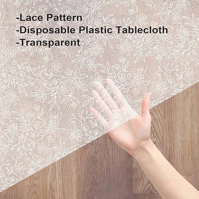 12 Pack Plastic Lace Tablecloth, White Plastic Table Cloths for Parties Disposable, 54x108 in Waterproof Rectangular Plastic Lace Camping Tablecloth for Birthday, Party, Wedding