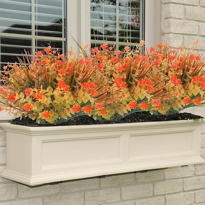 20 Pcs Artificial Fall Flowers Outdoor UV Resistant Plastic Flowers No Fade Faux Plants for Outside Window Box Garden Autumn Home Fall Decor