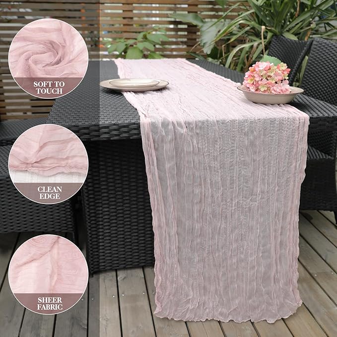 Le courant 3 Pieces 10Ft Cheesecloth for Straining, Table Runner Cloth Runner Boho Gauze Table Runner for Wedding Bridal Shower First Communion Centerpiece Engagement Spring Decor, Dusty Pink