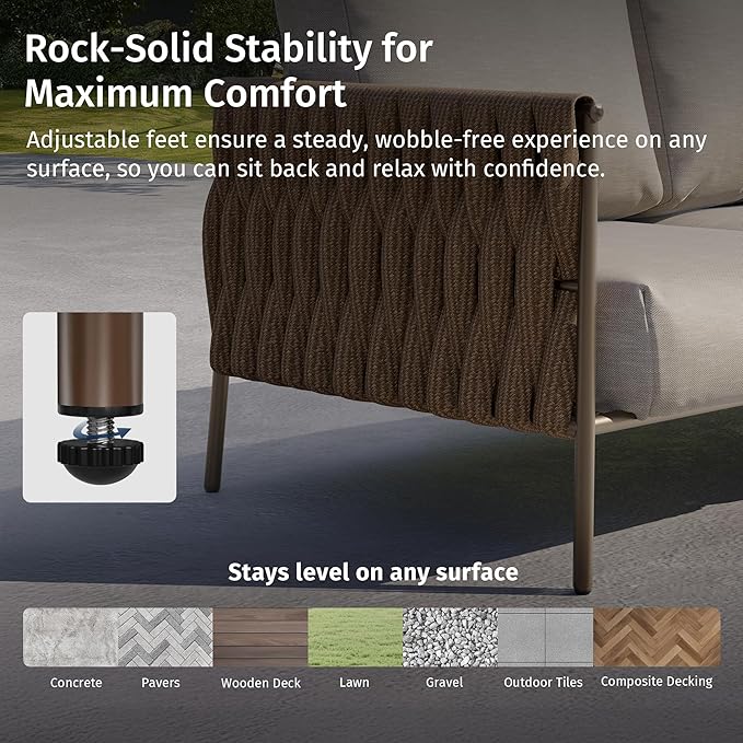 EAST OAK 5-Piece Patio Furniture Set | Life Chatter 5-Seat Outdoor Furniture | Deep Seating & Two Coffee Tables | Waterproof Extra-Thick Cushions | Porch, Balcony & Backyard | Chestnut & Apricot