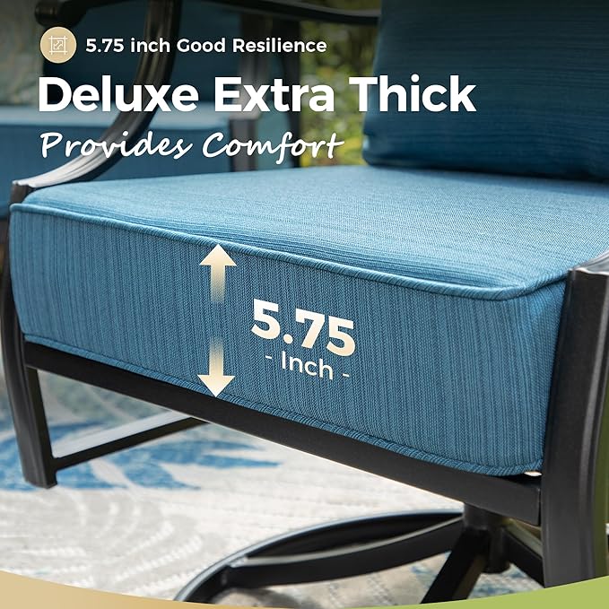 Patio Furniture Set 5 pcs, Outdoor Patio Furniture, 3-Seat Sofa, 2 Swivel Chairs, 2 Ottomans and 5.75" Extra Thick Cushion, Conversation Set for Backyard Deck,Gemstone Blue