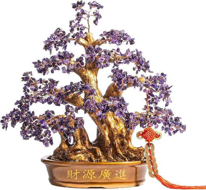 Natural Large Amethyst Tree,18" Amethyst Crystal Bonsai Tree(1300 Gemstone Count) Chakra Tree with Healing Properties Crystal Feng Shui Money Tree of Life for Positive Energy Good Luck Wealth