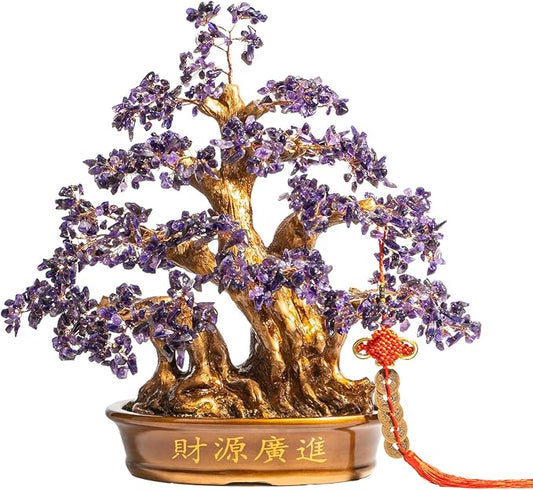 Natural Large Amethyst Tree,18" Amethyst Crystal Bonsai Tree(1300 Gemstone Count) Chakra Tree with Healing Properties Crystal Feng Shui Money Tree of Life for Positive Energy Good Luck Wealth