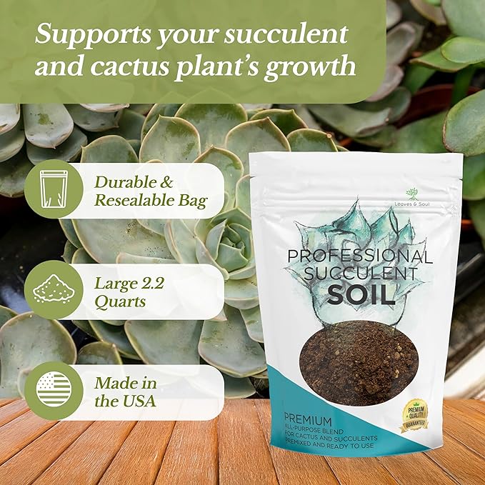 Succulent Soil Premium All Purpose Blend | Large 2.2 Quarts | Pre-Mixed Ready to Use for Cactus and Succulents | Canadian Peat, Course Sand, Pinebark | Made in USA
