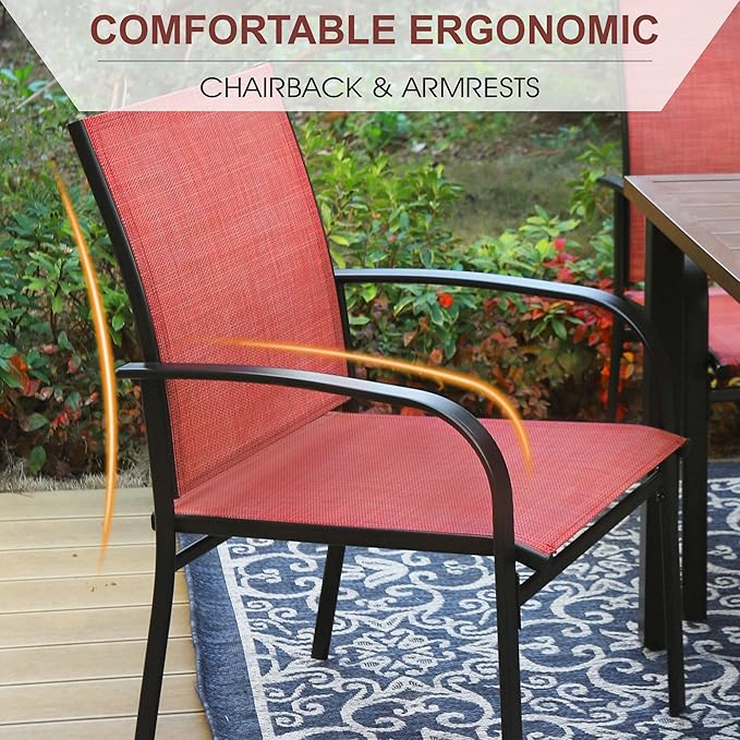 8 Pieces Outdoor Textilene Dining Chairs,Patio Dining Chairs Set, Fixed Patio Chairs with Armrest, Red