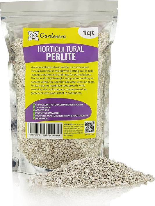 Gardenera Organic Perlite - Medium/Fine Grade (1 Quart Bag) Horticultural Soil Amendment for Indoor & Outdoor Container Plants for Drainage Management and Enhanced Growth