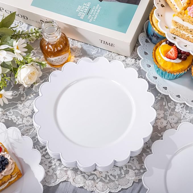 SUT 72Pcs 7.5" White Plastic Plates, Heavy Duty Disposable Plates for Weddings, Parties, Events, Fancy Dessert & Appetizer Plates | Shatterproof Bulk Party Supplies (72 Count)