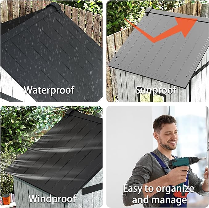 3 x 5 FT Shed Resin Outdoor Storage with Floor, Plastic Shed with Window and Lockable Door for Garden, Backyard, with Wood Texture, Grey