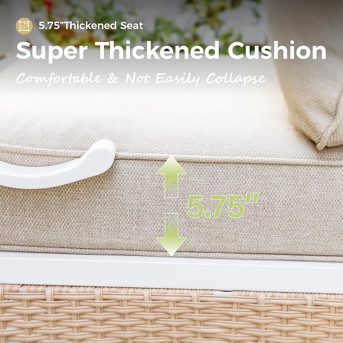 4 Piece Patio Furniture Set, 2 x Swivel Chair, 1 x 3-Seat Sofa with Marbling Coffee Table, All Cushioned 5 Seats Outdoor Conversation Set for Lawn Garden Backyard, Beige