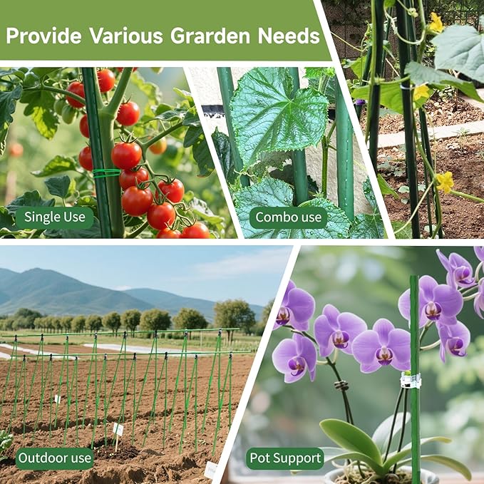 90pcs Garden Stakes Set, 16 Inches Plastic Coated Metal Plant Sticks Stakes Supports, DIY 4ft 5ft 6ft 7ft 8ft Tomato Stakes for Growing Climbing Tomato Vegetables Flowers Pepper, Versatile Ues