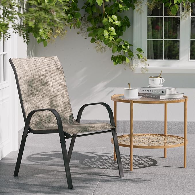 Patio Dining Chairs Set of 2, Outdoor Stackable Dining Chairs High Back, Patio Furniture for Backyard, Porch, Garden, Poolside (Brown)