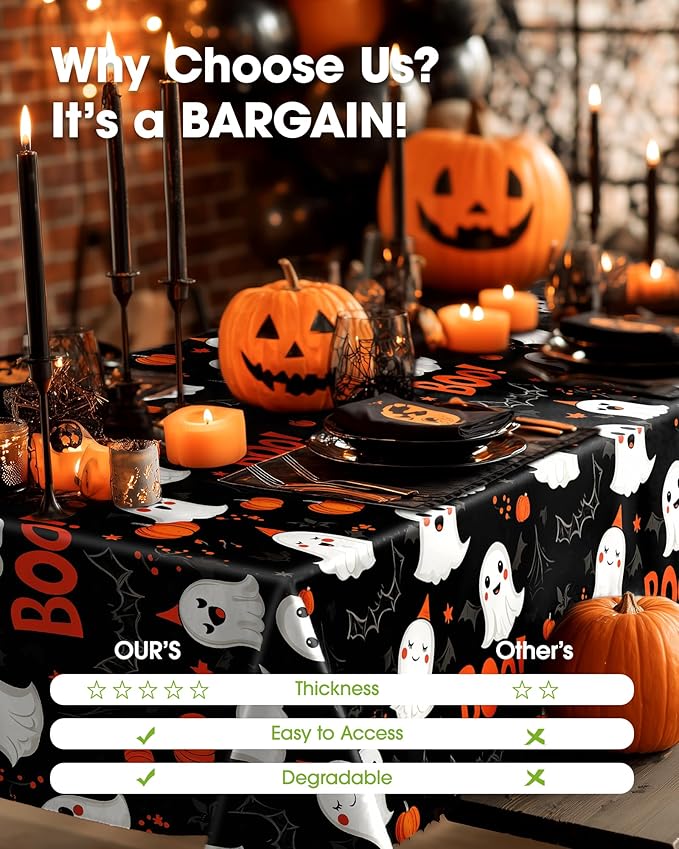 Pureegg Plastic Table Cloth Disposable 8 Pack, 54 x 108 Inch Table Cloths, Vampire Party Decorations, Halloween Tablecloths, Rectangle, Plastic Cover, Leakproof & Sturdy, Halloween Black