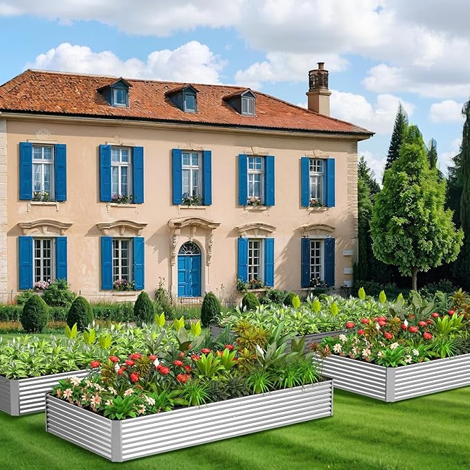 FRIZIONE 3pcs 6x3ft Galvanized Raised Garden Bed Outdoor,Above Ground Garden Bed for Vegetable,Metal Raised Beds for Flower,Steel Raised Beds for Gardening