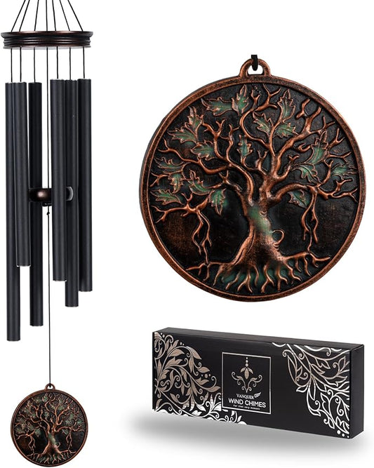 Vanquer Large Wind Chimes for Outside Deep Tone - 34'' Wind Chimes Outdoor Clearance, Tree of Life, Memorial, Sympathy Gift, Patio, Home Décor, Vintage Black (34" Tree of Life)