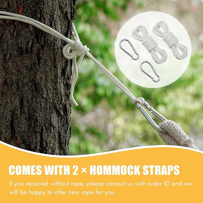 HappyPicnic Double Hammock with 9.8FT2 Rope, Portable 2 Persons Hammock with Carrying Bag- Patio Hammocks Hanging Camping Bed for Patio, Backyard, Porch, Outdoor and Indoor Use