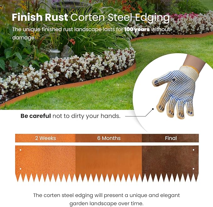 Corten Steel Landscape Edging Metal Edging Landscaping Garden Edging Steel Landscaping 40 Inch Strips 8 Inch Lawn Edge Border Rust Patina Hammer-in for Yard Lawn 6 pcs