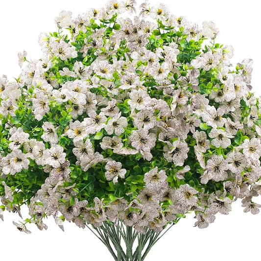 Artificial Fake Flowers for Outdoor Spring Decoration, 16 Bundles Faux Silk Colorful Daisy UV Resistant Realistic for Outside Porch Patio Home Yard Garden Planters Pots Window Box (White)