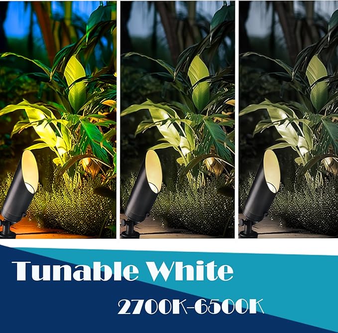 RGB Low Voltage Landscape Lighting, IP65 Adjustable Brass Color Changing Landscape Lights with Remote, 12V Spot Lights Outdoor for Yard Garden Patio Lawn Decorative