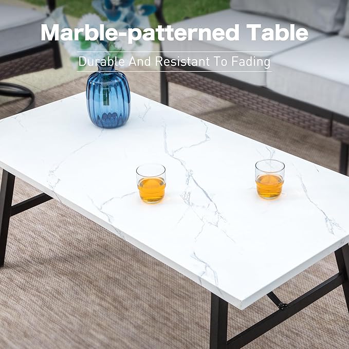 4 PCS Metal Outdoor Patio Furniture Set, Patio Conversation Sets 1 3-Seater Sofa, 2 Swivel Chairs with 5.75" Extra Thick Cushion & Coffee Table, Black Backyard Furniture, Light Gray