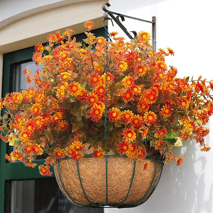 12 Bundles Artificial Fall Flowers for Outdoors Fake Plants - Faux Outside Greenery Boxwood No Fade Plastic Shrubs Decor Farmhouse Home Garden Thanksgiving (Fall Red)