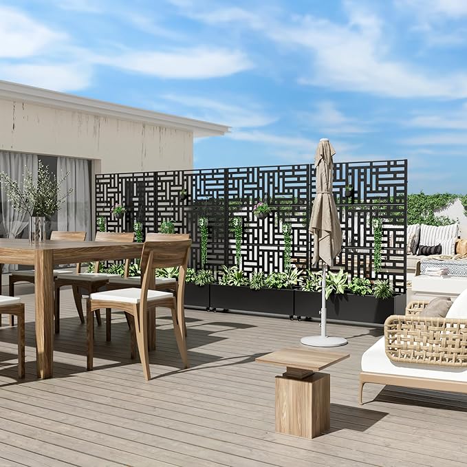 Casaphoria Metal Raised Garden Bed with Trellis and Wheels, 72"x47"x16" Planter Box for Climbing Plants, Vegetables & Vines, Features Drainage Holes and Privacy Screen (Black-Helen)