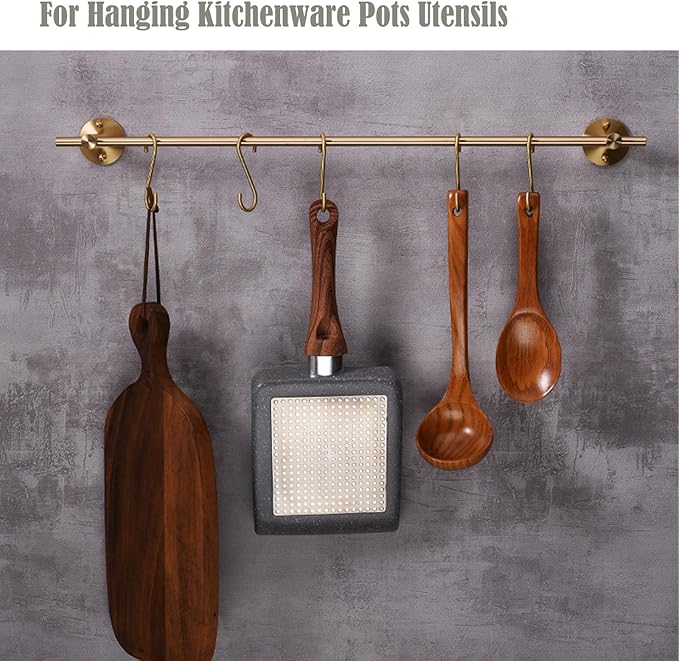 Solid Copper Brass S Hooks Pan Pot Holder Rack Hangers Round-End S Shaped Hooks for Hanging Coffee Mugs Kitchenware Utensils Rail Jeans Pants Clothes Bags
