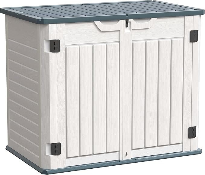 UDPATIO Outdoor Storage Cabinet 35 Cu Ft, Resin Horizontal Outdoor Trash Can Storage Box Lockable Shed 4 x 2 ft for Garbage, Garden Tools, Lawn Mowers