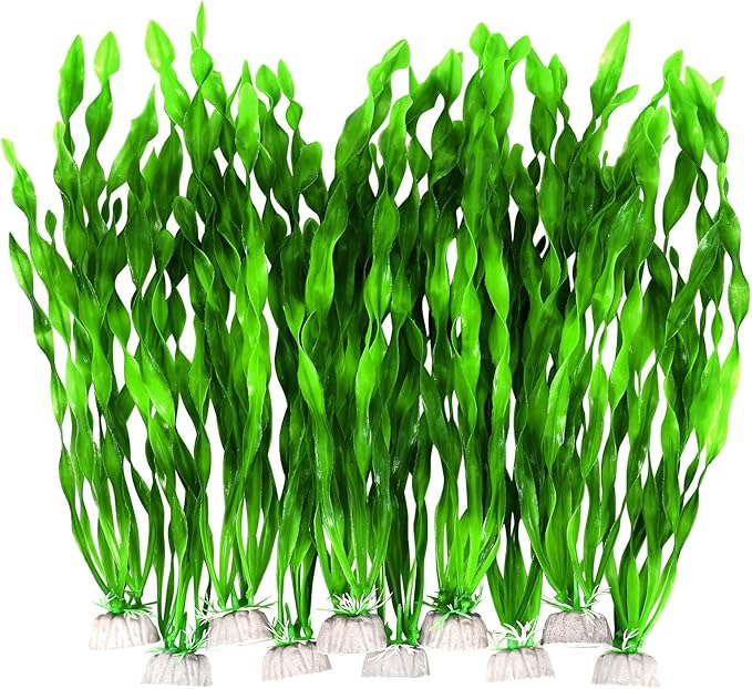 AQUANEAT Fish Tank Artificial Plants, Aquarium Plastic Seaweed Decorations, 11.75Inch Tall Fake Green Accessories, 10 Packs