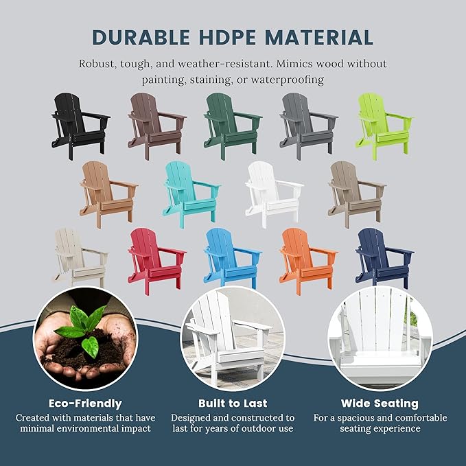 Westin Outdoors Laguna WO Home Furniture Adirondack Chair 2 PCS Set Outdoor Folding Patio Chair for Bon Fire Pit Garden Lawn Backyard Lounging Relaxing (White)