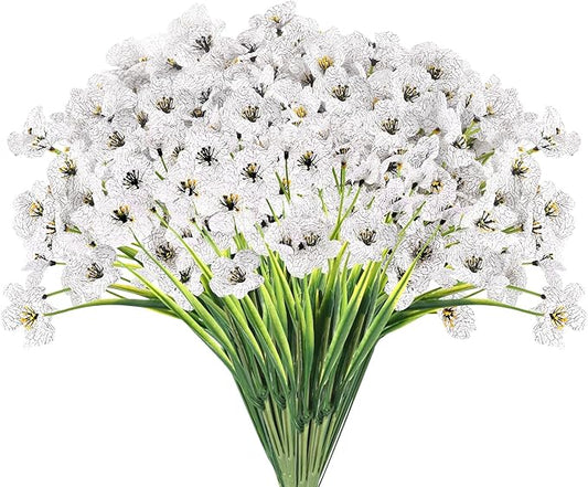 22 Bunches of Outdoor Artificial Flowers, UV Resistant Fake Flowers Artificial Silk Flowers with Plastic Plants for Indoor Outdoor Front Porch Hanging Planter Decoration (22, White)