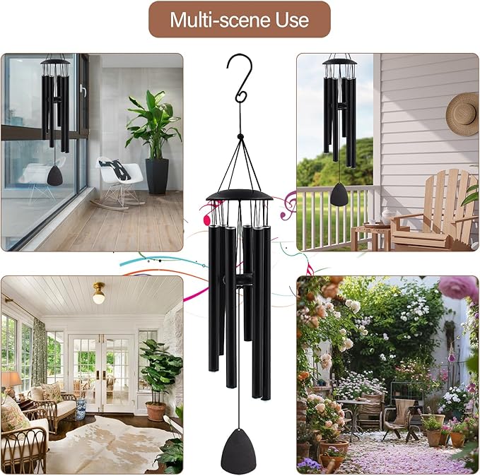 MFEESYOB Wind Chimes for Outside, Large Aluminum Wind Chimes – Deep Tones & Soothing Melodies Ideal for Garden, Patio Decor, and Windchimes Outdoors for Loss of Loved One (32'' Black)