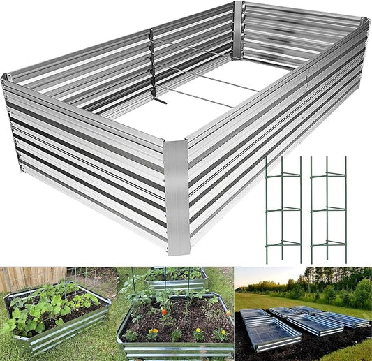 8×4×2 FT Galvanized Raised Garden Bed with 2Pcs Tomato Cage,Large Metal Raised Garden Bed Outdoor,Garden Metal Raised Planter Box for Gardening,Flowers, Herbs, Fruits